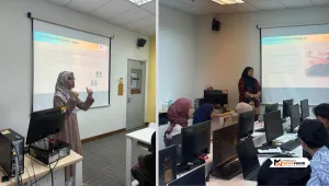 Aksi pelajar praktikal menerusi sesi “mock teaching” kemahiran maklumat